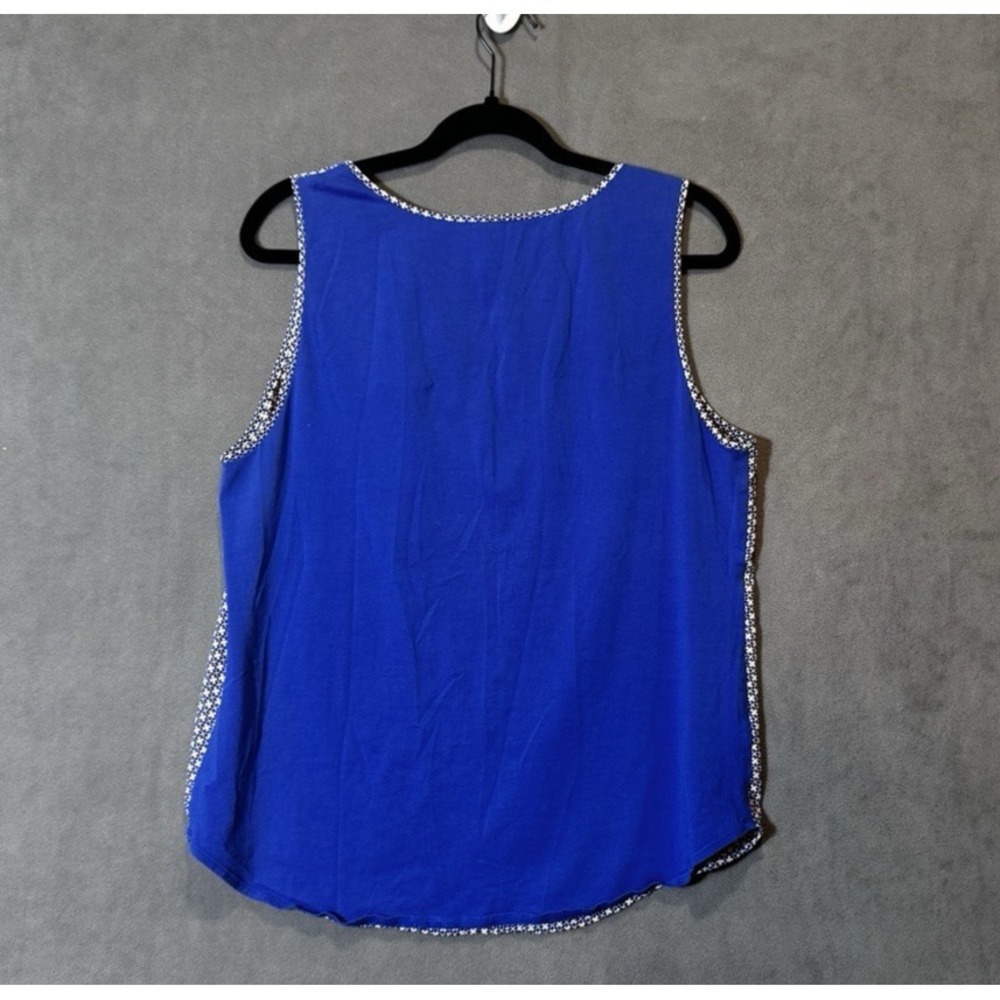 Ann Taylor Womens Blue Geometric Tile Mixed Media Scoop Neck Tank Top Large - Picture 3 of 7